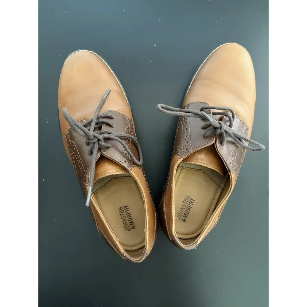 Johnston & Murphy Conard Saddle Dress Shoes Brown Leather Big Kids Boys 3
